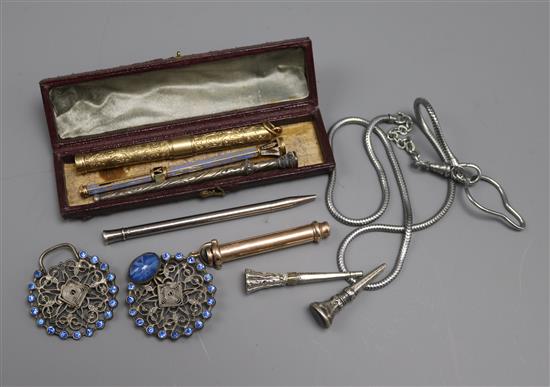 Assorted items including gold, gold overlay and silver pencils etc.